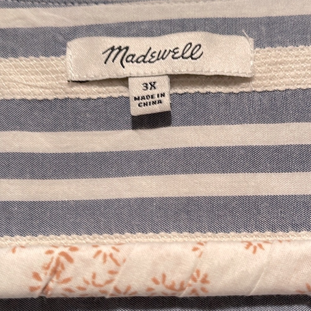 NWOT Madewell Plaza Button-Front Shirt in Stripe /3X, Blue & White/ - Picture 2 of 6